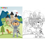 Coloriage chevalier château dragon à imprimer