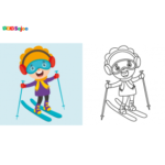 Coloriage enfant ski à imprimer