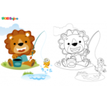 Coloriage lion pêche enfant à imprimer