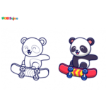Coloriage panda skate à imprimer