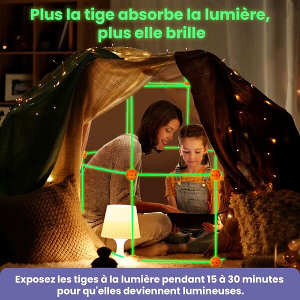 Tiny Land Kit de Construction de Fort pour Enfants - Brillent dans Le Noir 130 PCS Jouet Fort créatif pour 5+ Ans - Jouets de Construction STEM Châteaux de DIY Tente de Jeu Tour de fusée