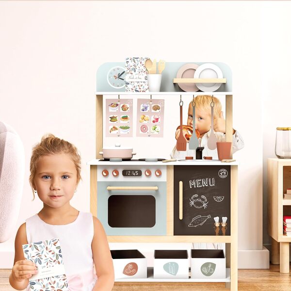 Speedy Monkey SP3001 Cuisine Party 55 x 31 x 87,7 cm Jouet en Bois coloré pour Enfants avec détails soignés Excellente idée Cadeau