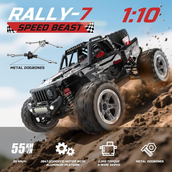 DEERC 1/10 Brushless Voiture Télécommandée Adultes, 55 KMH Rapide Camion Radiocommandée, 4WD Monster Truck Voiture Télécommandée Tout Terrain, Véhicule Tout-Terrain Radiocommandé pour Garçons