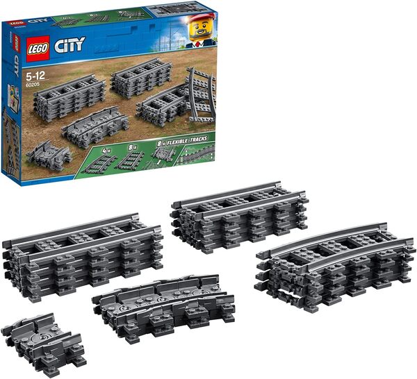 LEGO 60198 City Le Train de Marchandises Télécommandé, Jouet pour Enfants dès 6 Ans & 60205 City Pack de Rails, Ensemble d'Accessoires d'Extension City Train - Multicolore