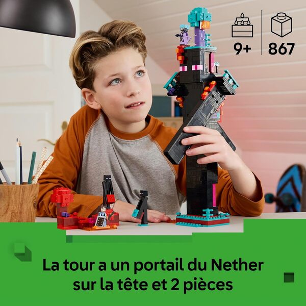 LEGO Minecraft 2-en-1 La Tour de l’Enderman - Jouet Modulaire sous Forme de 2 Forteresses - Figurines Mob d'Enderman & Portail du Nether - Cadeau pour Gamer, Garçon ou Fille dès 9 Ans 21279