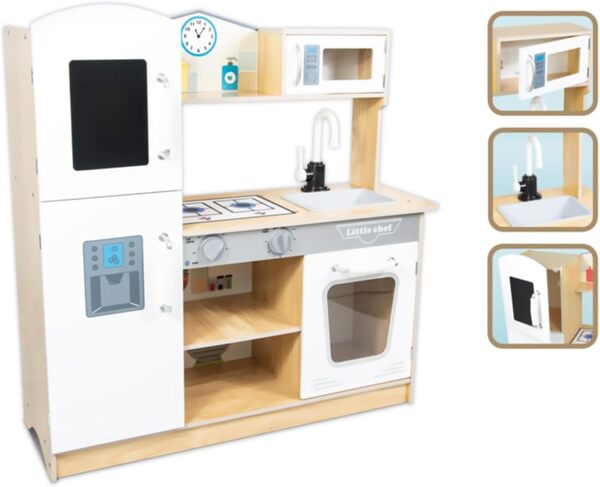 Teorema Jouets, Cuisine Jouet pour Enfants, Grande Cuisine en Bois 83 cm avec réfrigérateur, Four et Micro-Ondes, Cuisine pour Enfants, Jeu de rôle 3 Ans