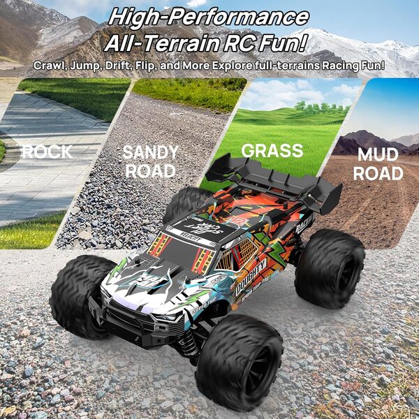 Voiture Télécommandée 40 km/h, Voitures RC Rapides 1:16 pour Adultes, Monster Truck Télécommandé 4WD RC Cars avec 2 Batteries pour garçons Adultes âgés 8 Ans +