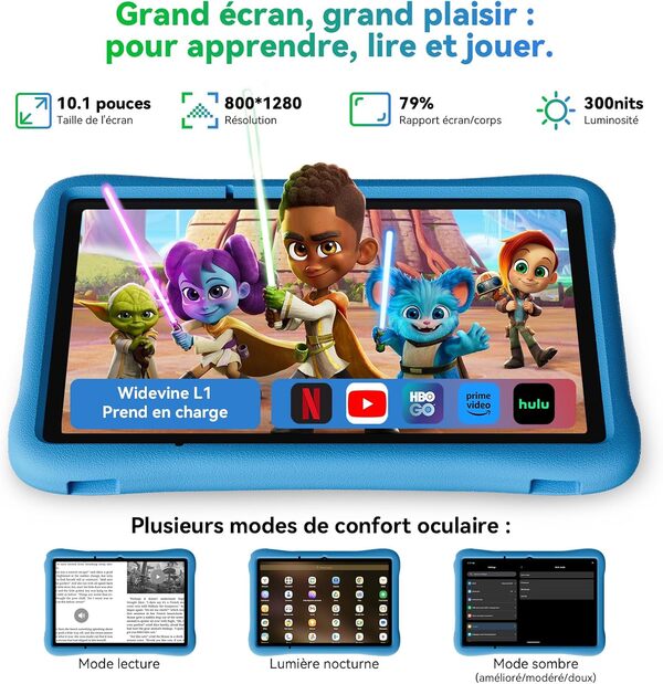 OSCAL Tablette Enfants 10 Pouces,Android 15,Contrôle Parental,WiFi 6,12Go RAM+128Go ROM/512Go TF,Octa-Core,5100mAh,Tablette Éducative,Protection Yeux HD,pour Enfants 3 à 12 Ans,EVA étui Enfant,Bleu