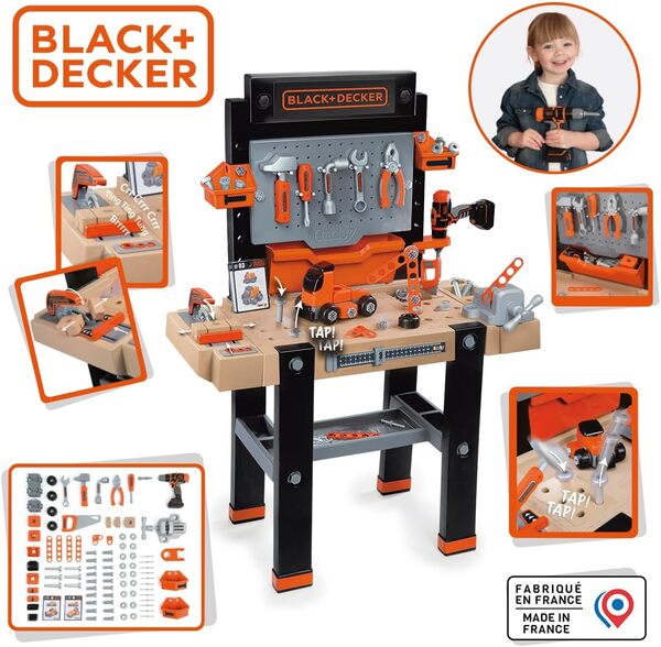 Smoby - Black+Decker - Etabli Bricolo Ultimate - Jouet Bricolage Enfant - 95 Accessoires - 1 Perceuse + Scie - Voiture à Construire - A Partir de 3 Ans
