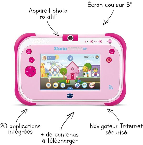VTech - Storio Max 2.0 Rose, Tablette Enfants Tactile, Éducative et Sécurisée avec Écran Couleur 5 Pouces, WiFi, Android, Appareil Photo, Cadeau Enfant de 3 Ans à 11 Ans - Contenu en Français