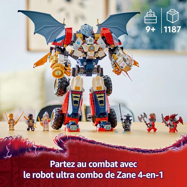 LEGO Ninjago Le Robot Ultra Combo de Zane - Jeu de Construction 4-en-1 avec Voiture, Avion, Dragon et 6 minifigurines - Idée Cadeau pour garçons et Filles dès 9 Ans Amateurs de la série TV 71834