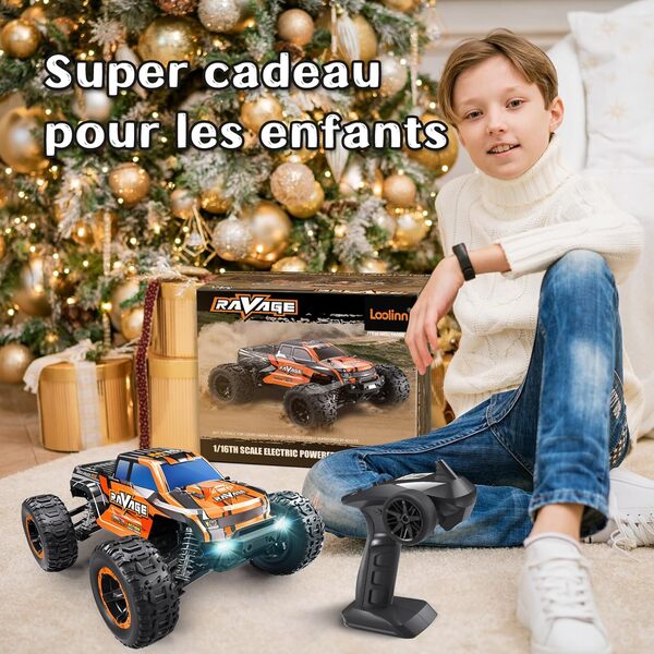 Loolinn | Voiture Telecommandé Tout Terrain - Plutôt Durable, Échelle 1:16, Évolutive, Vitesse Réglable, 4 Roues Motrices, Prêt à l’Emploi - Voiture Télécommandée pour Enfants (Cadeau de Noël Idéal)