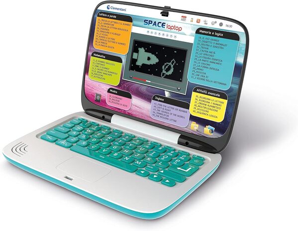 Clementoni - 16426 - Ordinateur Kid Space Laptop - Jeu Éducatif Électronique Parlant, Ordinateur Enfants, Ordinateur Portable Enfants 5 Ans, Technologie pour Enfants, Portable, Batteries Inclues
