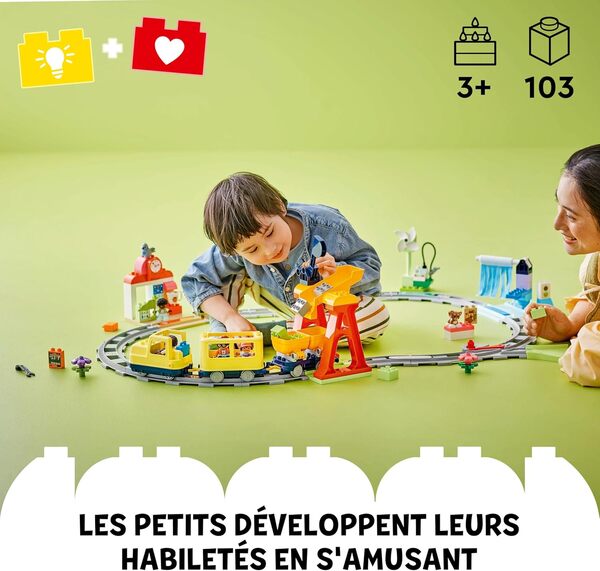 LEGO Duplo Le Grand Train Communautaire Interactif - Jouet Éducatif pour Garçon ou Fille dès 3 Ans - Locomotive Push&Go avec Sons & Lumières - 16 Rails & 4 Figurines - Idée de Cadeau 1er Âge 10428
