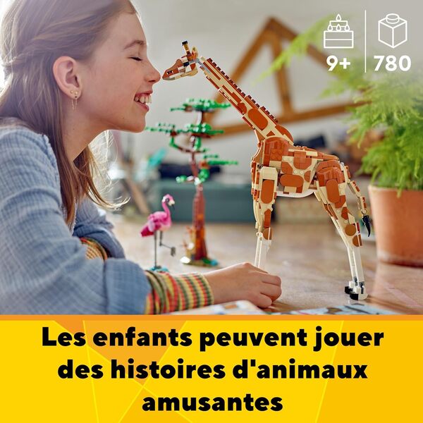 LEGO Creator 3-en-1 Les Animaux Sauvages du Safari, Jouet avec Figurines d'animaux, Girafe, Gazelles et Lion, Set Animaux pour Filles et Garçons, Cadeau Nature pour Enfants de 9 Ans 31150