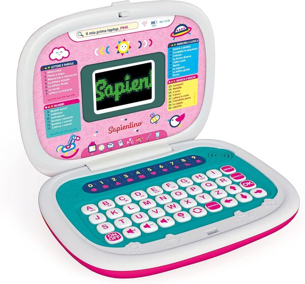 Clementoni - Sapientino, Mon Premier Pink, Ordinateur Portable Jouet, Centre d'Activités et Informatique Éducative, PC Enfants 4 Ans (Version en Français) - 16403