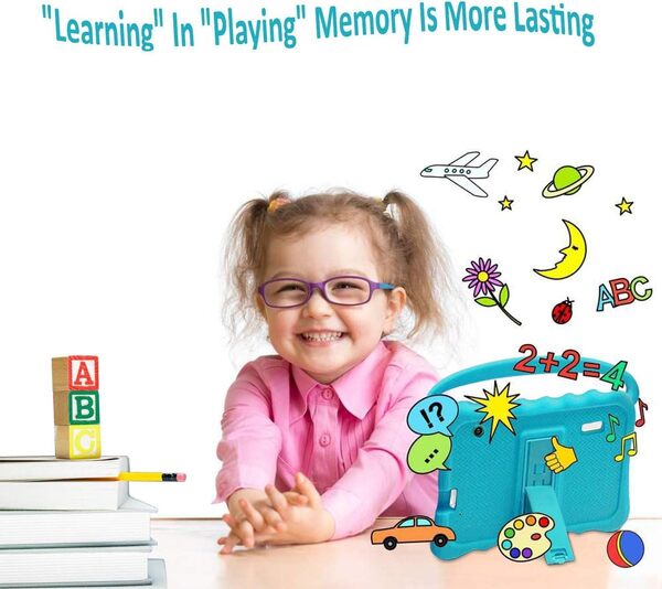 Tablette pour Enfants avec Étui 7 Pouces Bebe Tablette Tactile écran 2GB+32GB Quad Core IPS Dual Camera Bluetooth Parental Control Android 11 Tablette Enfant avec WiFi pour Jeunes Filles (Bleu)