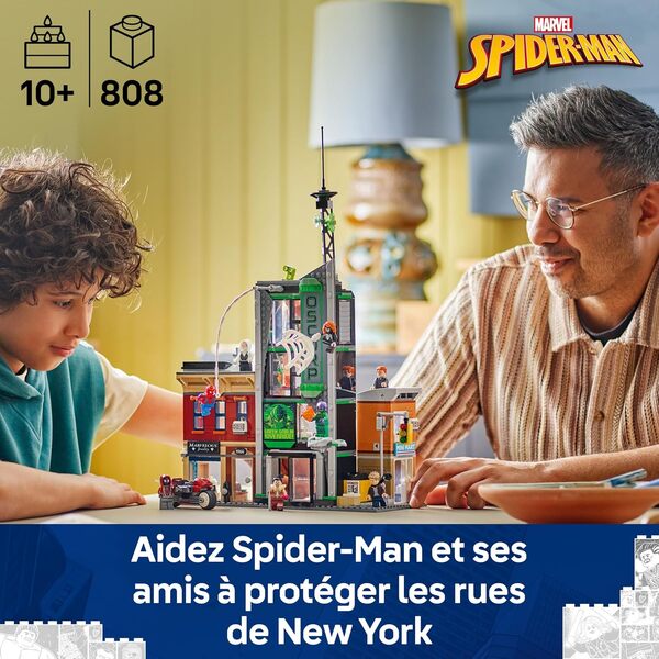 LEGO ǀ Marvel Spider-Man Contre Oscorp - Jouet Interactif avec Moto, 8 Minifigurines Dont Miles Morales & Le Bouffon Vert - Cadeau Collector de Super-Héros pour Garçon ou Fan dès 10 Ans 76324