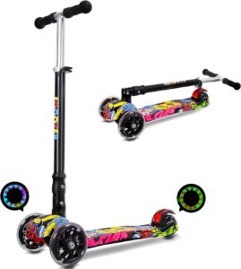 Test de la trottinette enfant Immek multicolore pliable avec LED