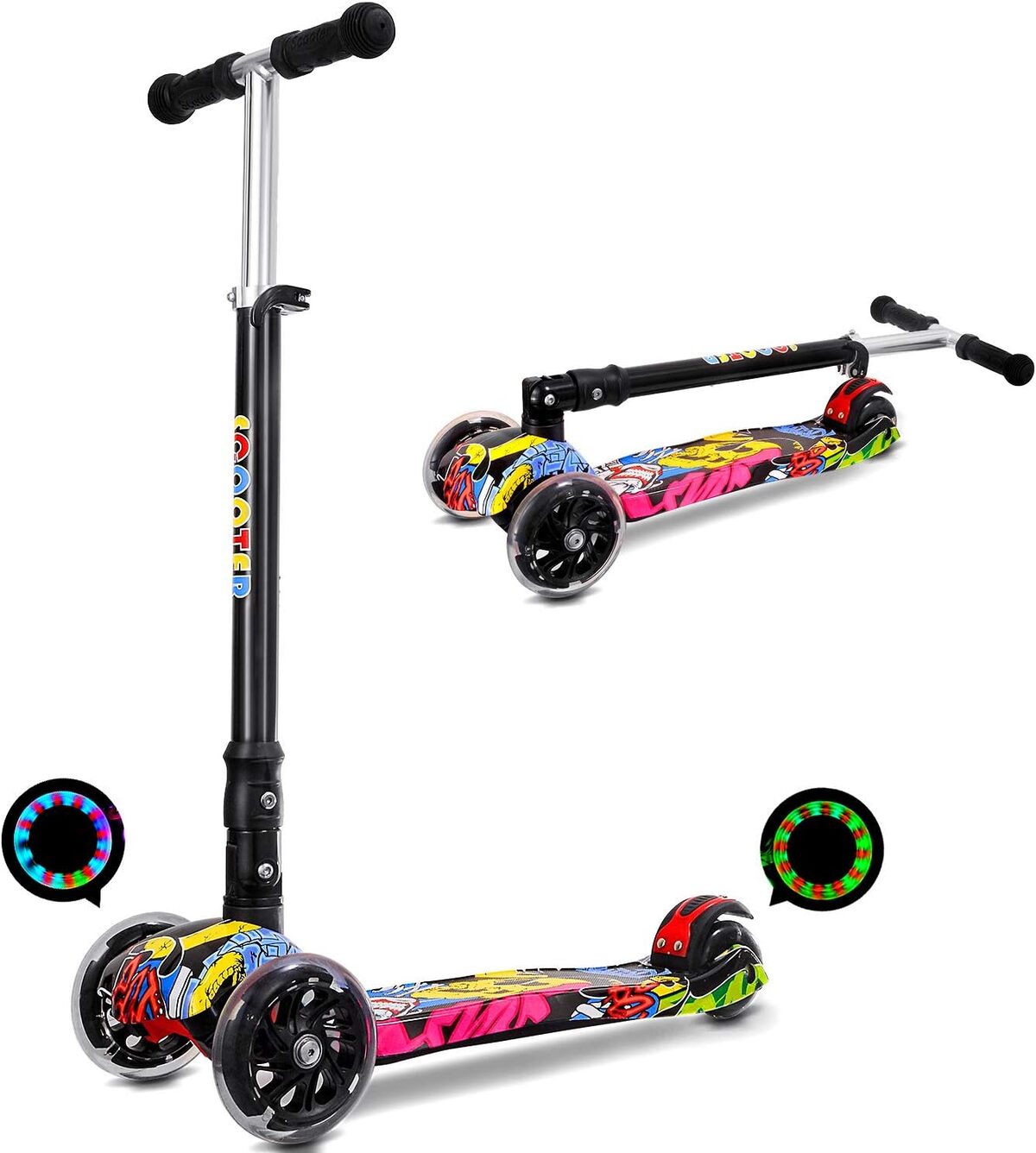 Test de la trottinette enfant Immek multicolore pliable avec LED