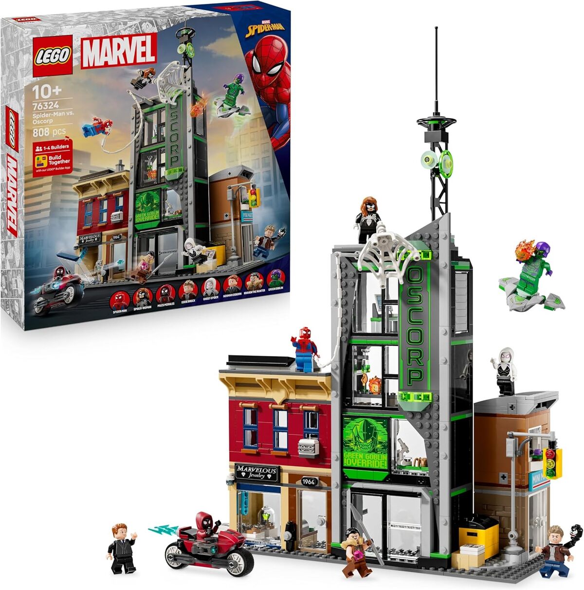 Test : lEGO Marvel Spider-Man contre Oscorp 76324 avec moto et minifigurines