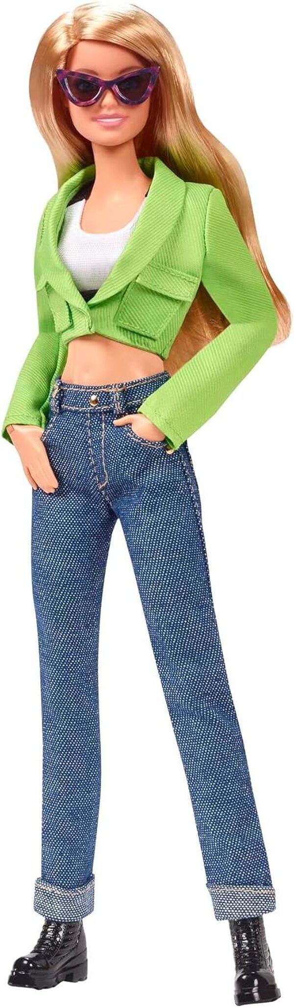 Barbie HBX98 Ensemble de Studio de Mode avec poupée entièrement articulée (Blonde), Coiffeuse avec Miroir et Chaise, 2 Looks, 3 Paires de Chaussures et 15 Accessoires