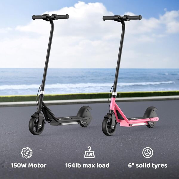 iScooter IK3 Trottinette Électrique Enfant pour 6–12 Ans,9km Autonomie,Frein Électronique au Pouce,Frein de Pied,Lumières LED,Écran LED,Vitesse 5/10/16 km/h,Noir/Rose