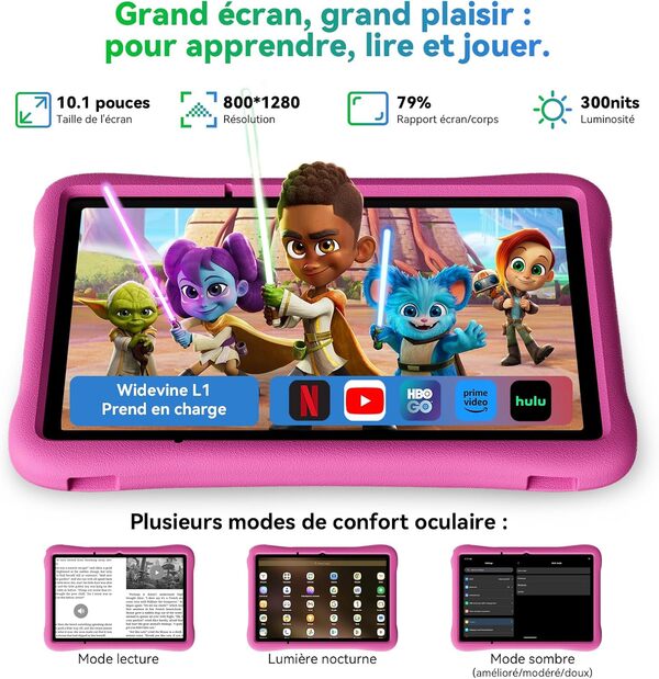 OSCAL Tablette Enfants 10 Pouces,Android 15,Contrôle Parental, 12Go RAM+128Go ROM/512Go TF, WiFi 6, Octa-Core,Tablette Éducative,Protection Yeux HD,5100mAh,pour Enfants 3 à 12 Ans,EVA étui Enfant,Rose