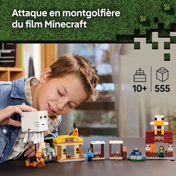 Lego Minecraft Les Ghasts à l’Attaque du Village - Jouet - Maison de Steve, 4 Minifigurines, Figurine de Golem de Fer & Fonction Explosion de Fontaine - Cadeau pour Fan, Garçon ou Fille 10 Ans 21273