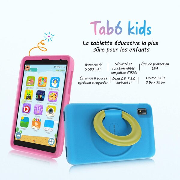 Blackview Tab 6 Kids - Tablette Tactile 4G pour Enfants - Écran HD+ 8 Pouces - 3Go + 32Go - Contrôle Parental Integré - Protège Les Yeux - Coque Incluse - Android - Version Française - Rose