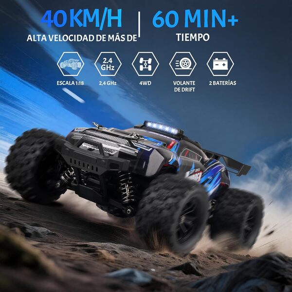 Voiture Télécommandée - 1:18 High Speed Rc Truggy 38 Km/H 2,4 Ghz 4WD Tout-Terrain Voiture Drift Telecommandé Hobby Grade Rc Voiture Avec Deux Batteries Rechargeables Pour Jeu Prolongé - Bleu