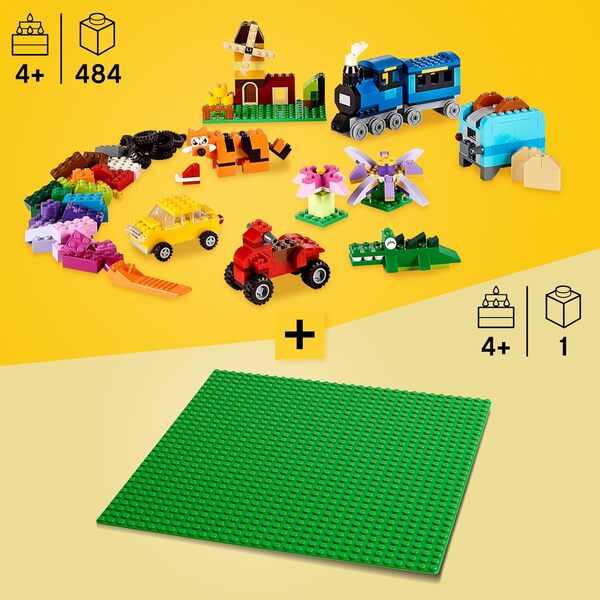 Lego Boîte de Briques Vrac & Plaque Verte 32x32 - Briques Lego Vrac avec Plaque de Construction pour Enfants à partir de 4 Ans
