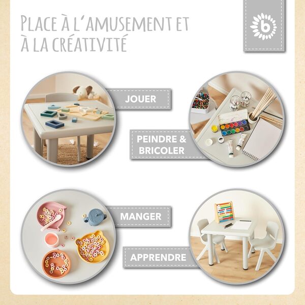 Bieco table pour enfant avec 2 chaises - Intérieur et extérieur - Empilable et anti-basculement - Table de bricolage et peinture