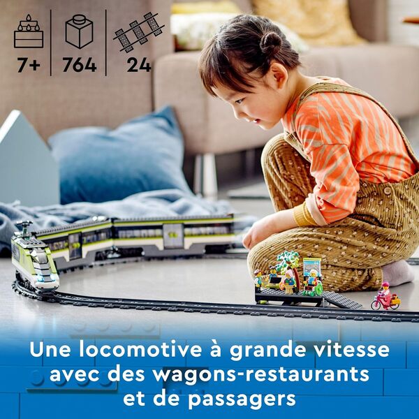 LEGO City Le Train de Voyageurs Express - Jouet Train Télécommandé avec Phares Fonctionnels, 2 Wagons, 24 Rails & 6 Minifigurines - Idée de Cadeau pour Garçon ou Fille dès 7 Ans 60337
