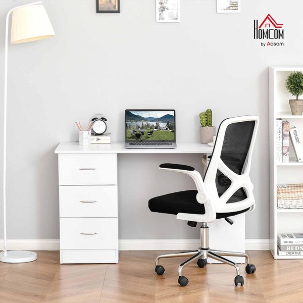 HOMCOM Bureau avec Rangement, Table Informatique 120 x 50 cm, Bureau d'ordinateur avec étagères et tiroirs, pour Petits espaces, Chambre à Coucher, Blanc