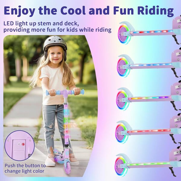 BELEEV V3 Trottinette pour Enfants avec Support, Trotinette Pliable à 2 Roues, LED Roues Lumineuses, Stem & Deck, 4 Réglables en Hauteur, Trottinette pour Filles et Garçons de 3 à 12 Ans, Scooter