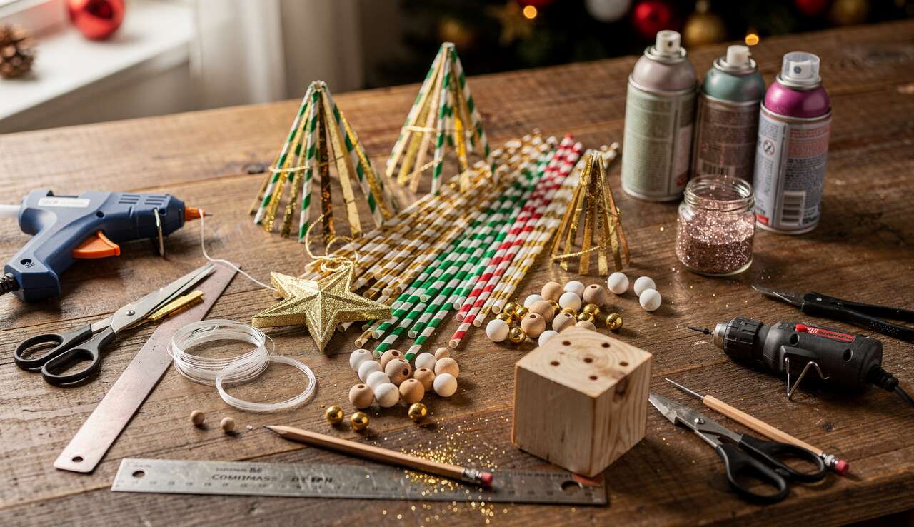 Sapin de Noël DIY avec des pailles : tutoriel facile
