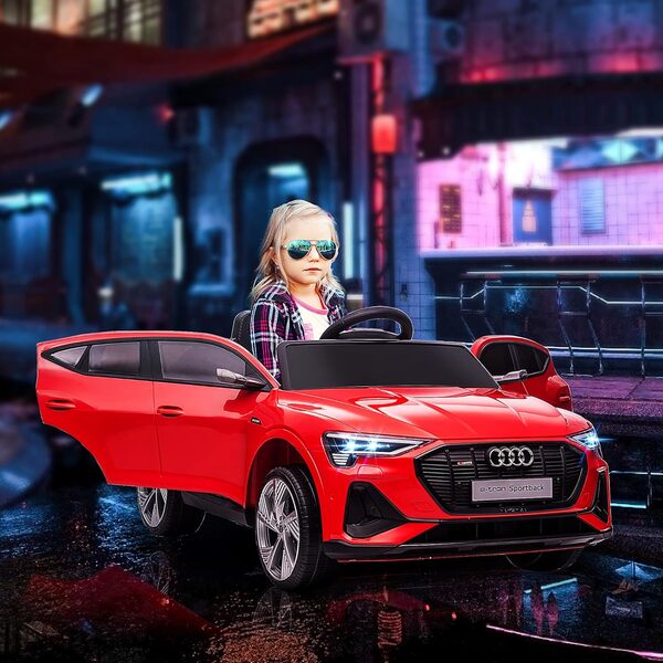 HOMCOM Voiture électrique Enfants sous Licence Audi e-tron Sportback, véhicule électrique 12V Max. 5 Km/h avec télécommande 2,4G, phares LED, Musique, klaxon, Port USB, MP3, Rouge