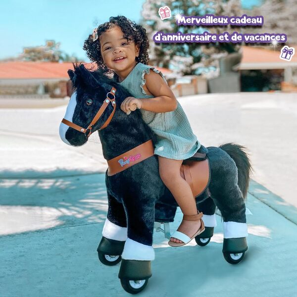 PonyCycle Authentique Cheval Monter sur des Jouets Trottinettes pour Enfants (avec Frein et Son / 76 cm Hauteur/Taille 3 pour Les 3 à 4 Ans) Poney Cycle Ride sur Peluche Cheval Noir Ux326