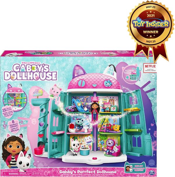 Gabby et la maison magique - Gabby Dollhouse - Maison de Poupée Interactive Avec 2 Figurines + 15 Accessoires - Jouet Gabby Et La Maison Magique - Gabby Chat - Jouet Enfant 3 Ans +