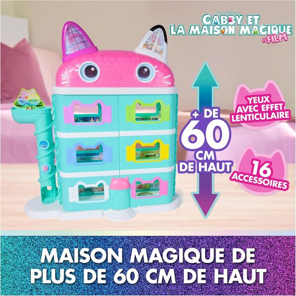 Gabby et la Maison Magique Le Film - Gabby Dollhouse - Maison De Poupée 60 Cm De Haut avec 1 Figurine Et 15 Accessoires - Yeux Lenticulaires - Dessin Animé Jouet - Jouet Enfant 3 Ans Et +