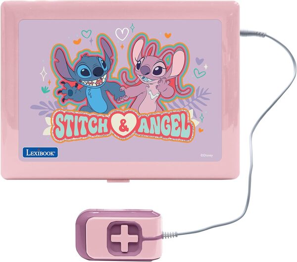 Lexibook, Disney Stitch, Ordinateur éducatif bilingue Francais/Anglais Angel, 180 activités avec écran Couleur 7”, Rose, JC899D1i1