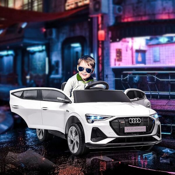 HOMCOM Voiture électrique Enfants sous Licence Audi e-tron Sportback, véhicule électrique 12V Max. 5 Km/h avec télécommande 2,4G, phares LED, Musique, klaxon, Port USB, MP3, Blanc