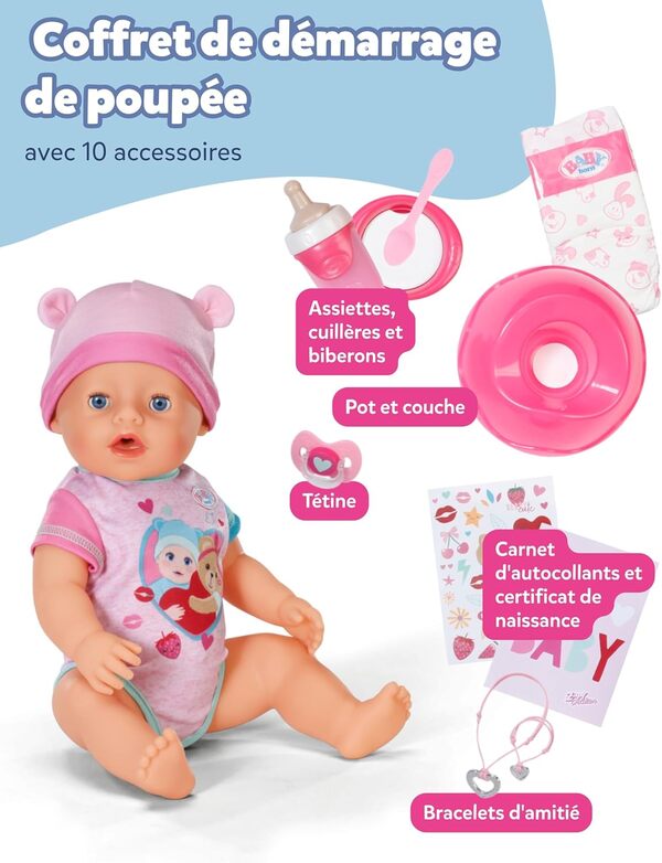 Baby Born Emma - Bébé poupée de 43 cm - 10 Fonctions y Compris Accessoires & grenouillère - Fonctionne entièrement sans Piles - Convient aux Enfants à partir de 3 Ans