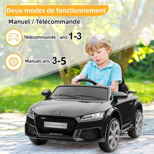 LALAHO Voiture véhicule électrique Enfant Audi avec Télécommande 2.4G, 12 V Véhicule électrique Enfant 2 Portes avec MP3 (TTRS-Noir)