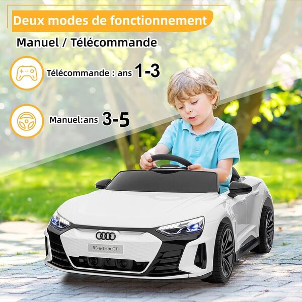 LALAHO Voiture véhicule électrique Enfant Audi avec Télécommande 2.4G, 12 V Véhicule électrique Enfant 2 Portes avec MP3 (Blanc)