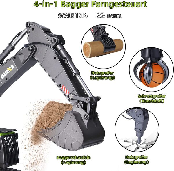 Pelleteuse Télécommandée Tracteur Enfant Pelle Entièrement Fonctionnelle Pelleteuse Enfant 22 Canaux Jouets de Pelleteuse rc de Professionnels 1:14 avec lumières et Son pour garçons et Filles