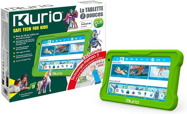 Kurio - La Tablette 7 Pouces Gulli Motion Edition 32Go pour Enfants - Android 15 - Contrôle Parental Personnalisable & navigateur sécurisé - Plus de 2h de vidéos Gulli + 10 Jeux exclusifs Inclus