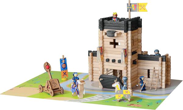 Jeu de construction - Jeujura - 8028 - Château fort - Catapulte - 270 pieces en bois