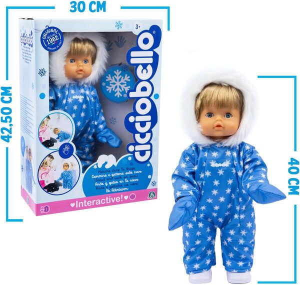 Cicciobello, Marche dans la Neige, Poupon 42 cm, Corps Dur, Interactif Marche ou Rampe, Tenue Hiver, Jouets pour Enfants à partir de 3 Ans